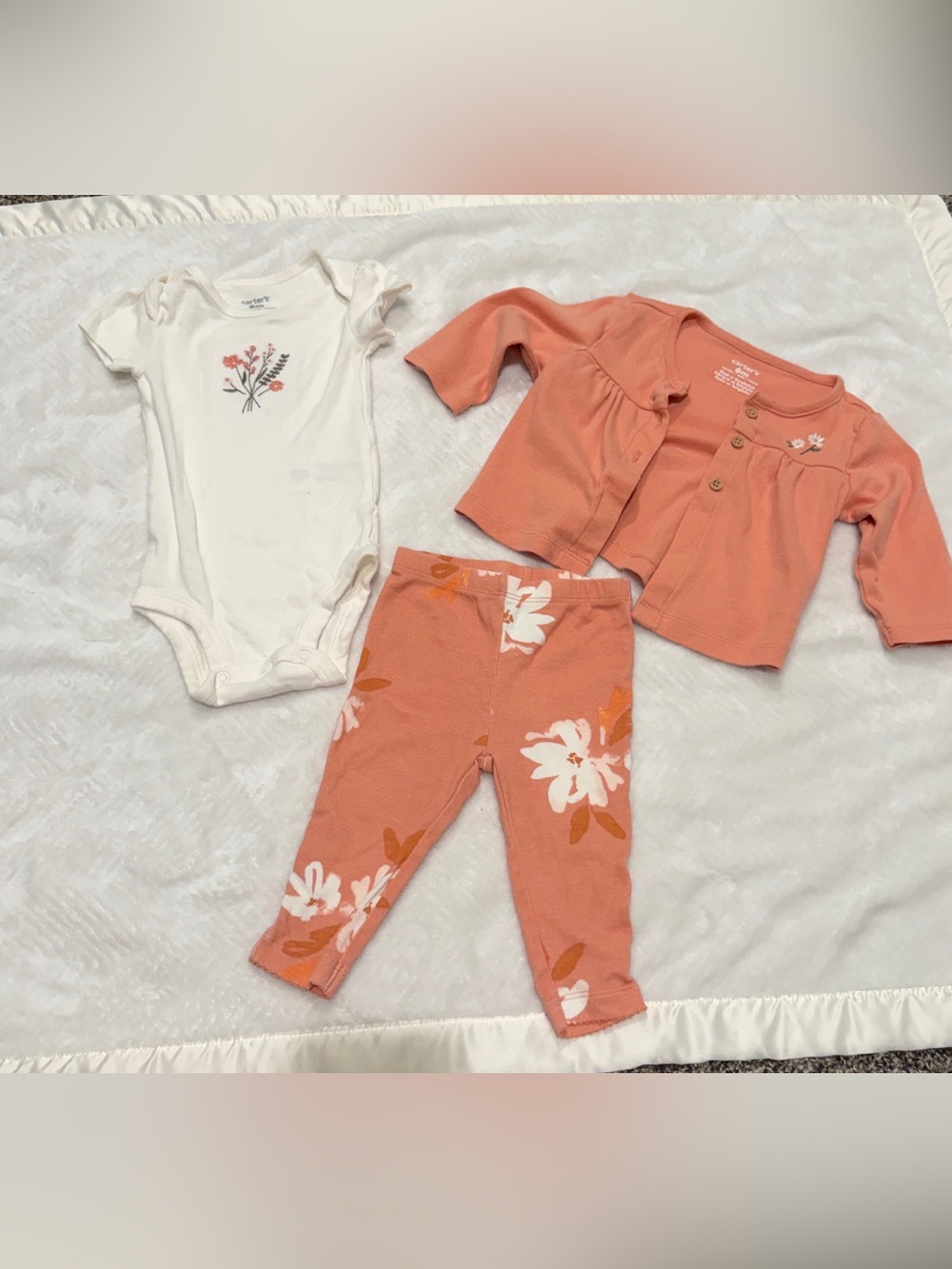 Peach Floral Baby Leggings & Cardigan Set with White Bodysuit